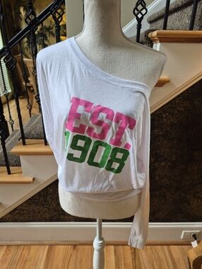 New Women's White Off-Shoulder 'EST. 1908' Graphic Top